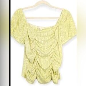 NWOT The general good ruched stretchy grenn & white checked summer top XL.